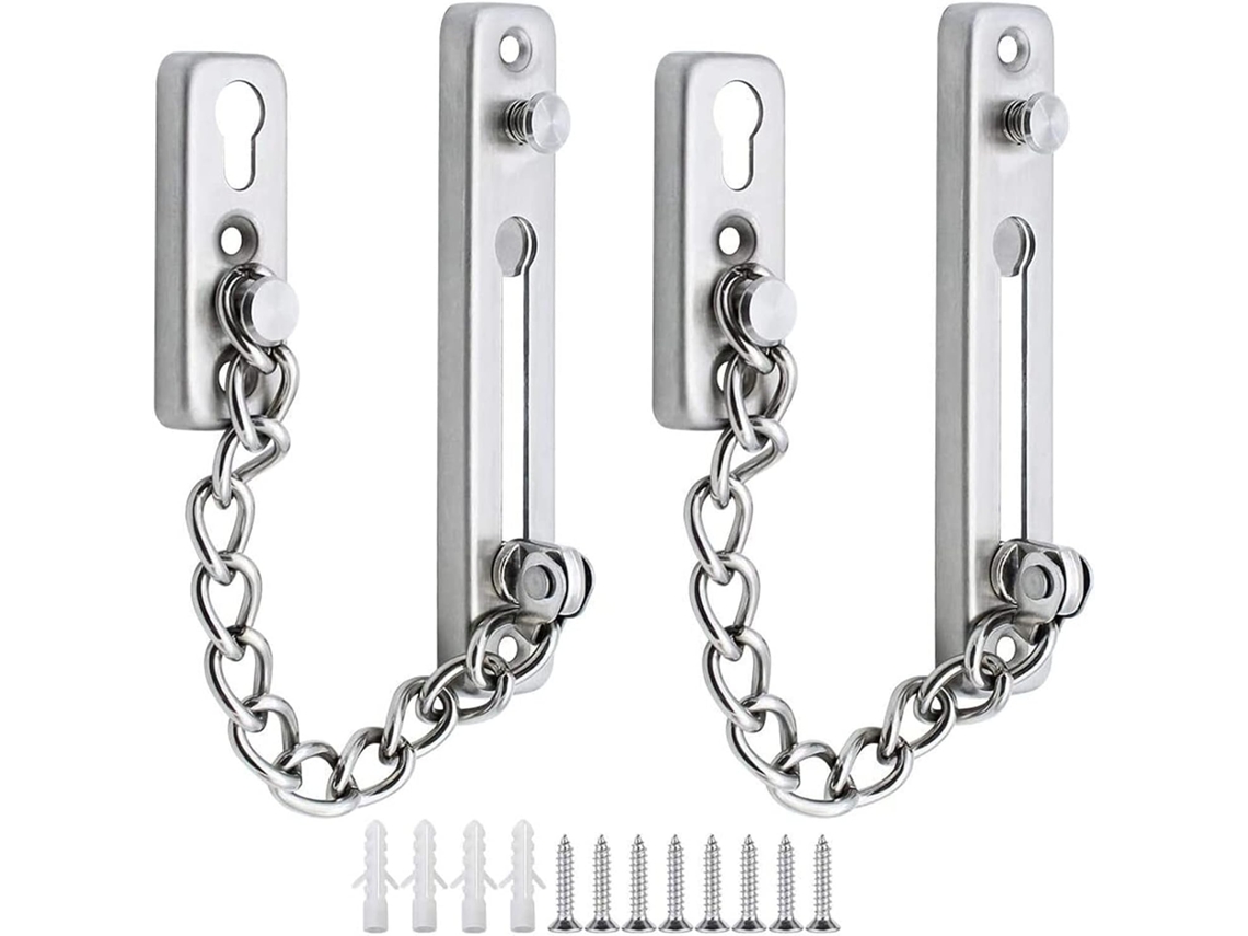 2 Cadenas Metálicas Para Puertas De Casas Y Hoteles Cerradura Seguridad Antirrobo - Plateado, Seguridad
