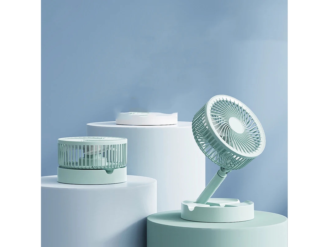 Ventilador retráctil de tres velocidades, hasta 12 horas de duración de batería y carga por USB-C. Mdug (verde)