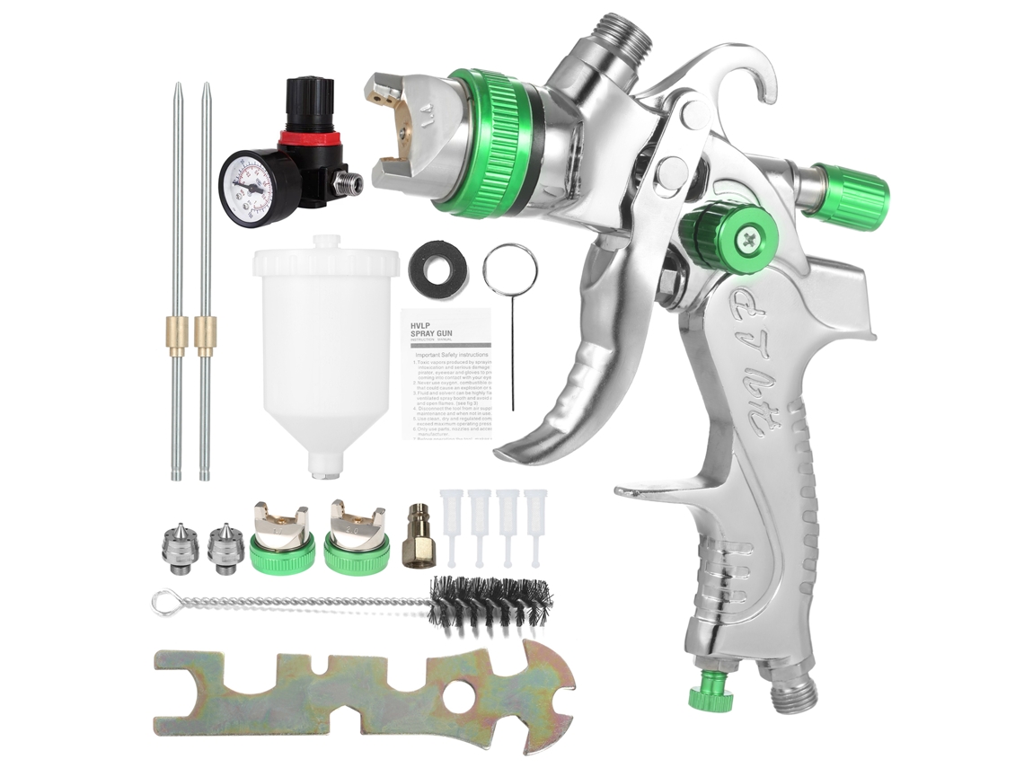 Pistola De Pintura Hvlp Con Depósito De 600ml Y Boquillas 1.4mm, 1.7mm, 2.0mm Para Coche, Muebles Y Paredes