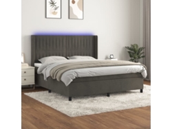 Cama Box Spring Colchón Y Led Terciopelo Gris Oscuro 180x200 Cm