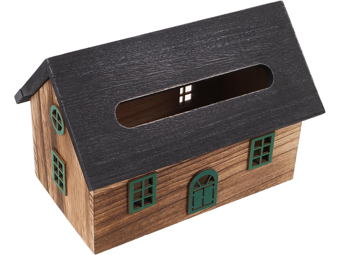 Caja De Pañuelos De Madera Maciza Con Forma De Casa, Organizador De Papel Higiénico Decorativo Para El Baño.