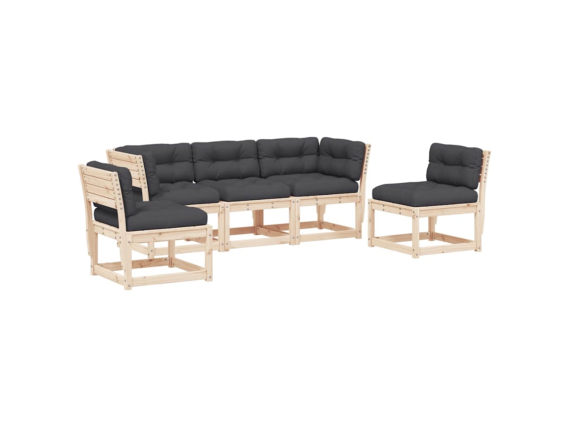 Maison Exclusive - Juego De Sofás De Jardín 5 Pzas Con Cojines Madera Maciza Pino
