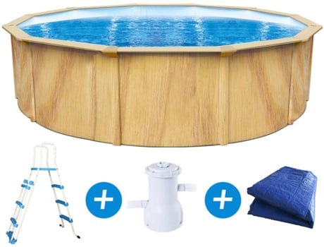 Piscina de acero redonda imitación madera - Ø 4.95 x 1.22 m