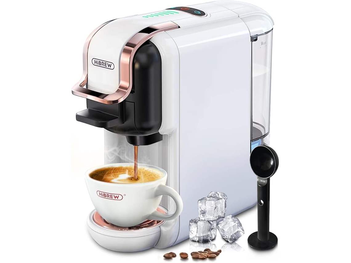 Cafetera espresso monodosis H2b de 19 bares 5 en 1, para Nespresso Original/Dolce Gusto/Lavazza Mio/Lor/café en polvo y sobres en polvo, color blanco Hibrew