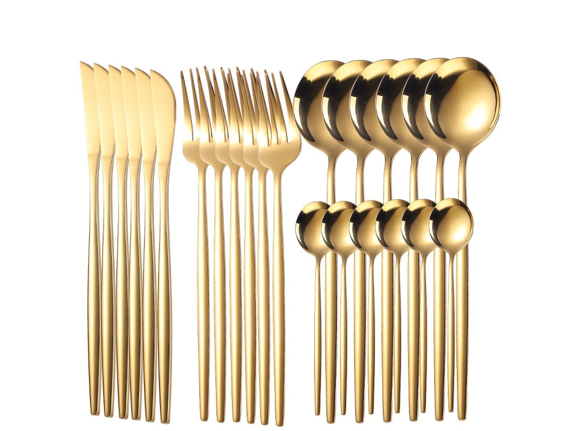 Conjunto de Talheres de Aço Inoxidável 24 Peças para Restaurante Familiar-Ouro GERTIZ