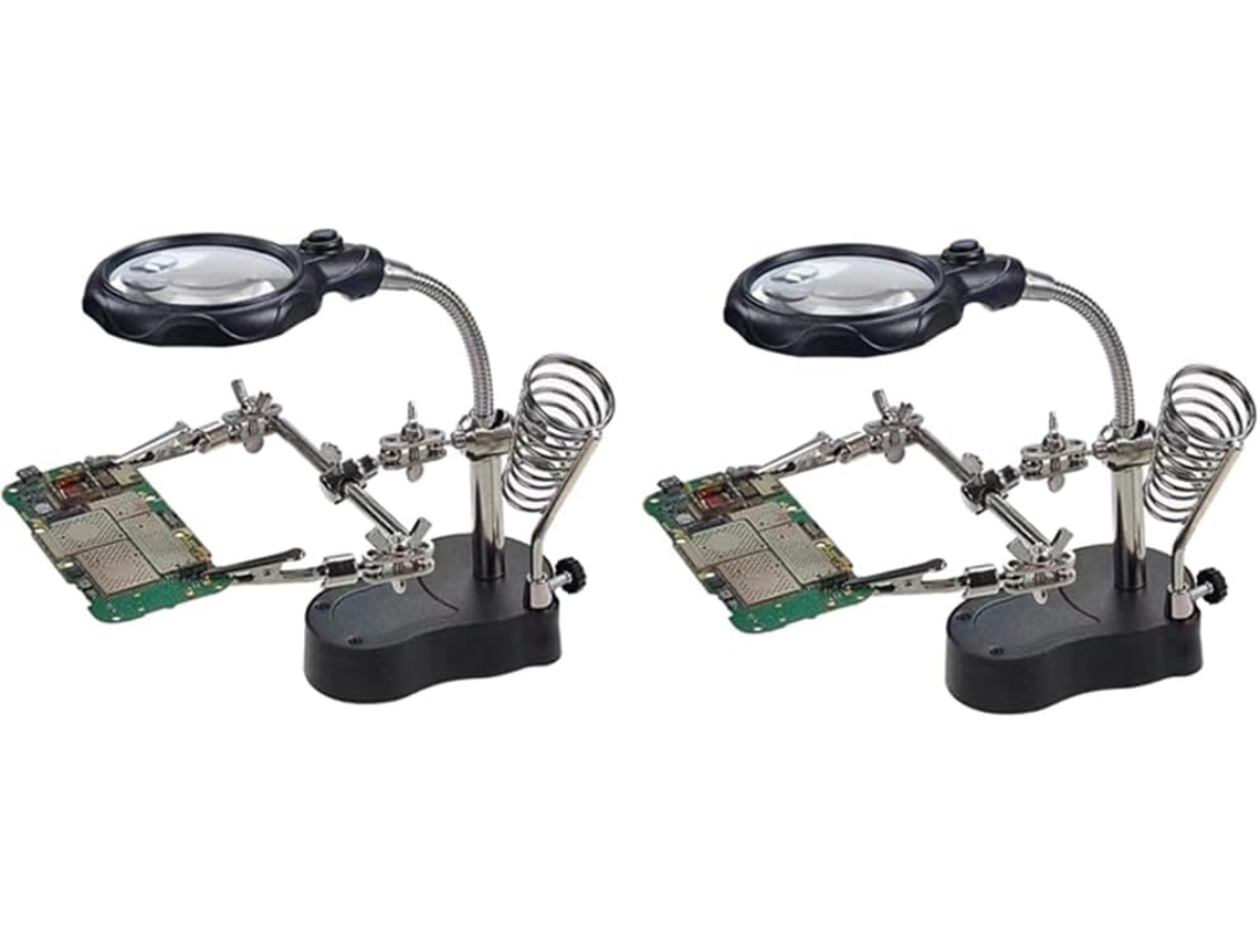 Alicates auxiliares de reparación con lupa y luz LED para reparar circuitos impresos, soporte de Gokoco