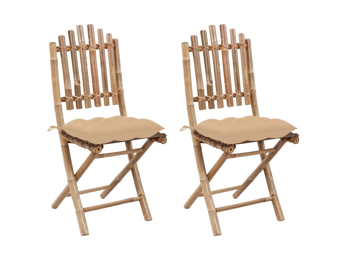 Sillas de jardín plegables de bambú DKD Home Decor con cojines, 2 unidades