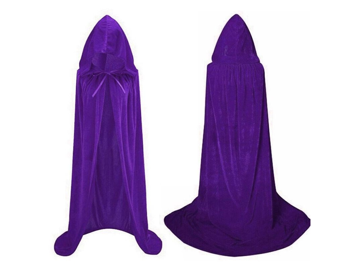 2026-4041-capa De Muerte Con Capucha Larga Medievo Para Cosplay Halloween Hechicero Bruja Tela Veludo Capa Morada De 170 Cm