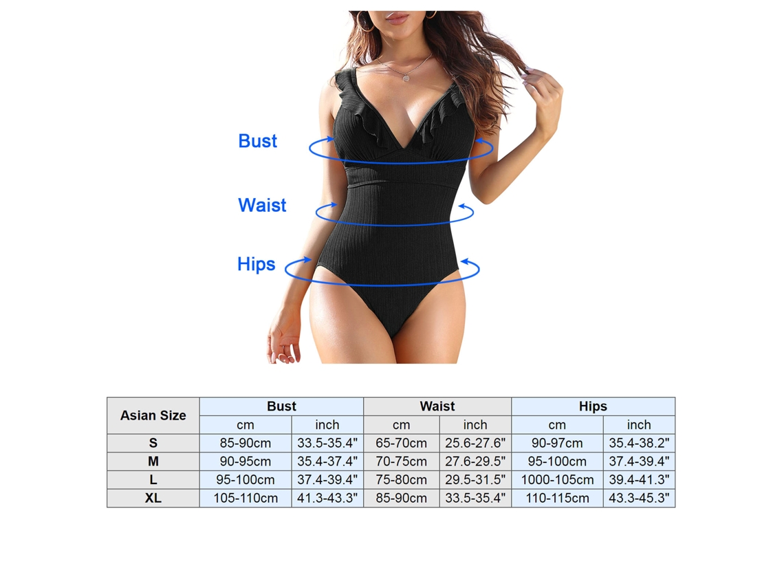 Traje De Baño De Una Pieza Para Mujer Con Volantes, Escote En V Profundo, Espalda Descubierta Y Detalle De Tiras En Forma De Flor De Ciruelo - Traje De Baño Sin Aros