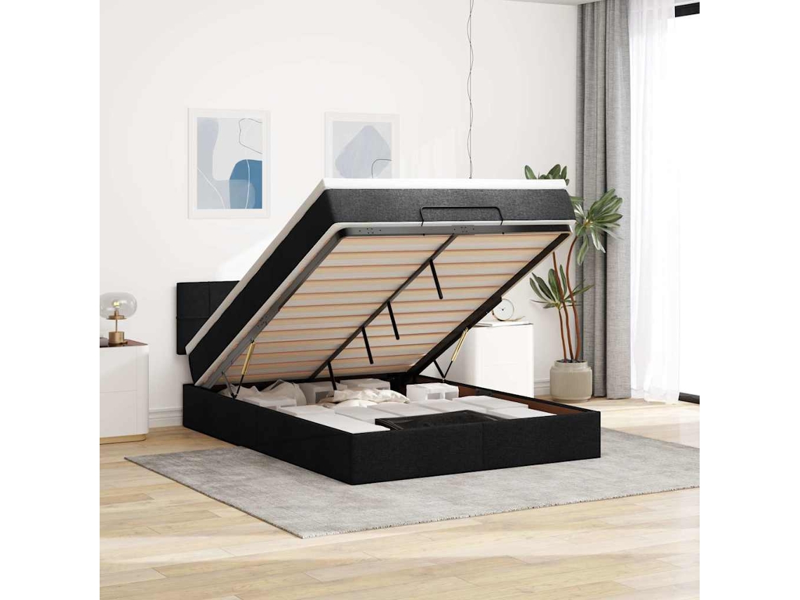 Cama Otomana Con Colchón Tela Negra 140x200 Cm
