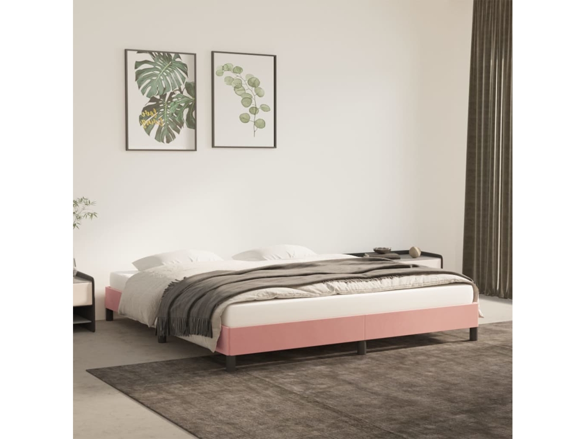 Estructura De Cama Sin Colchón Terciopelo Rosa 160x200 Cm