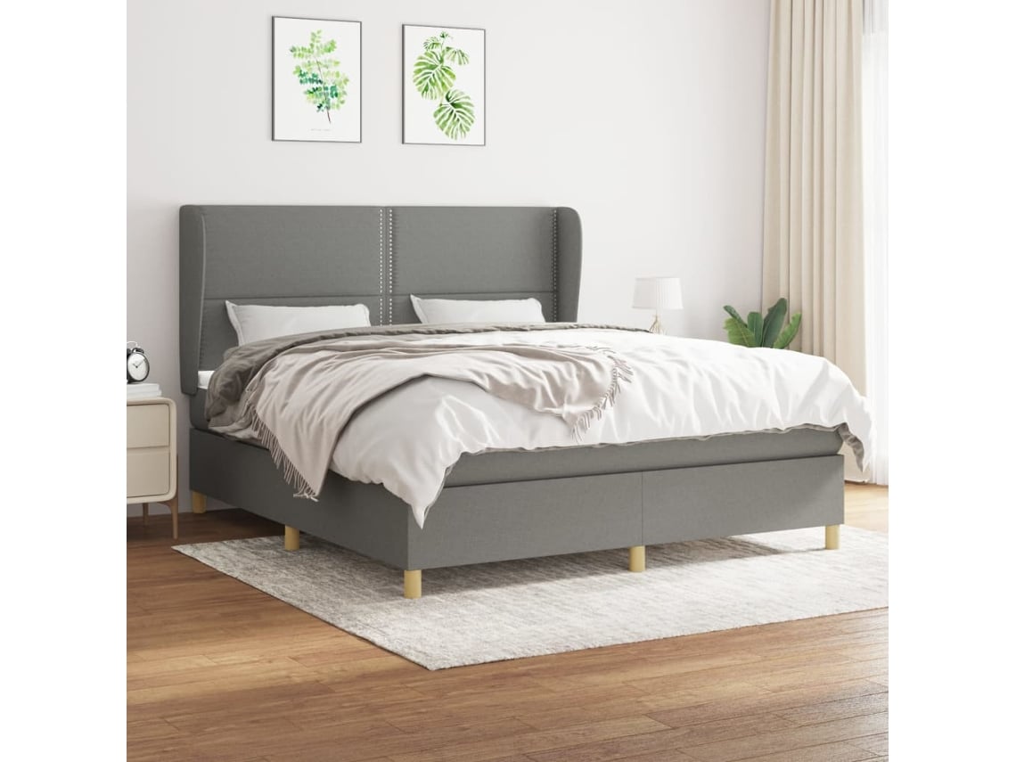 Cama Box Spring Con Colchón Tela Gris Oscuro 180x200 Cm