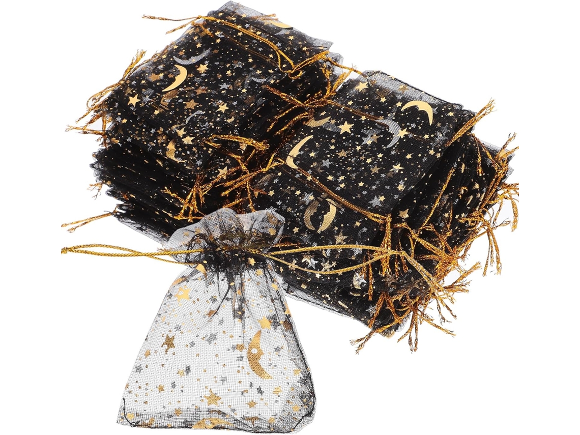100 Bolsas Organza Negras Cordón Guardar Joyas Diseño Práctico Capacidad Fiestas Reuniones Gran