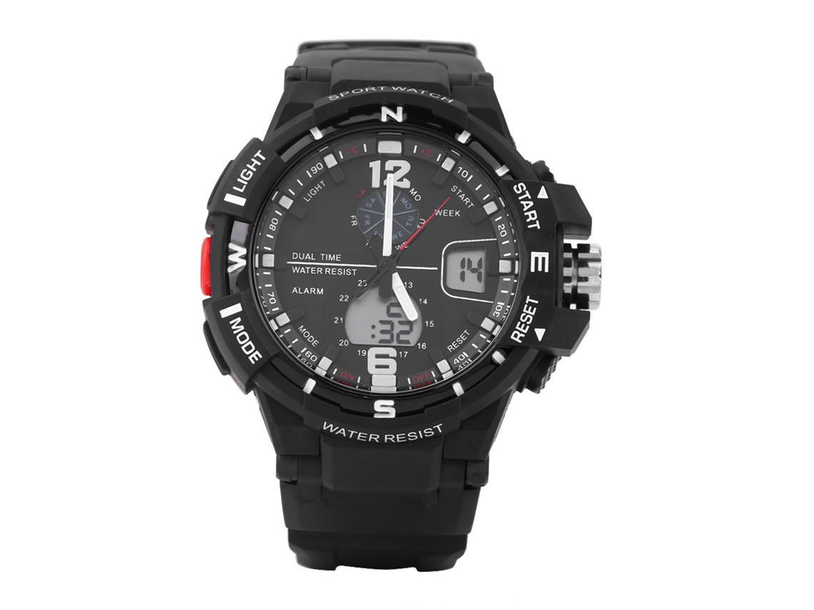 Reloj Deportivo Digital Hombre Impermeable Con Doble Pantalla Pulsera De Goma Negro