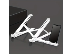 Soporte plegable y ajustable en altura para portátil con soporte para teléfono móvil (blanco) Czhhmart