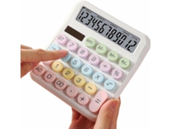Calculadora Chrui con doble fuente de alimentación, pantalla LCD mecánica de 12 dígitos y botón grande (blanca)