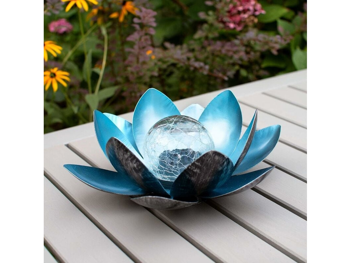 Lámpara solar de flor de loto - Flor LED brillante recargable por energía solar - Decoración ecológica para estanques de jardín - Blanco frío