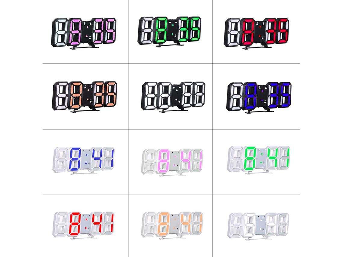 Reloj Digital Led 3d, Despertador De Escritorio/pared Con Pantalla Blanca, Batería Incluida, Negro.