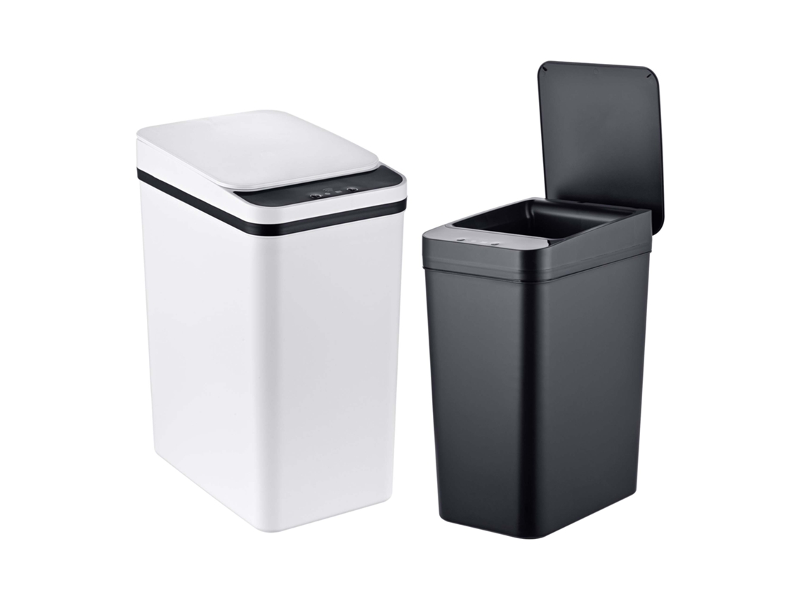 Relaxdays Set 2 Cubos De Basura Con Sensor, 9 Y 15 L, Tapa Eléctrica, Soporte Para Bolsas, Pp, Cocina, Negro/blanco