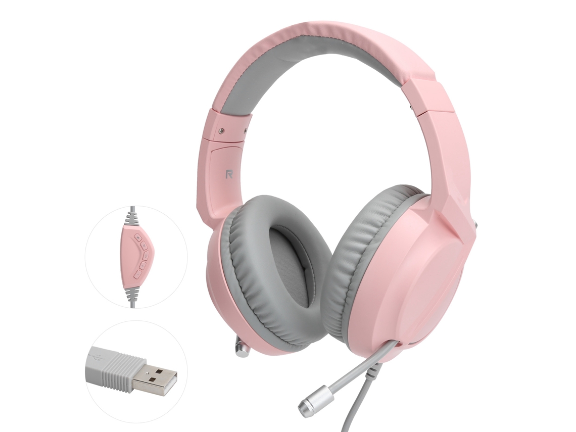 Fone De Ouvido Gamer Fio Supra-auricular Com Cancelamento De Ruído E Luz Rgb Ajazz Ax365 Rosa