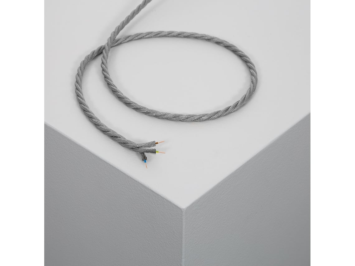 Cable Textil Eléctrico Trenzado Gris
