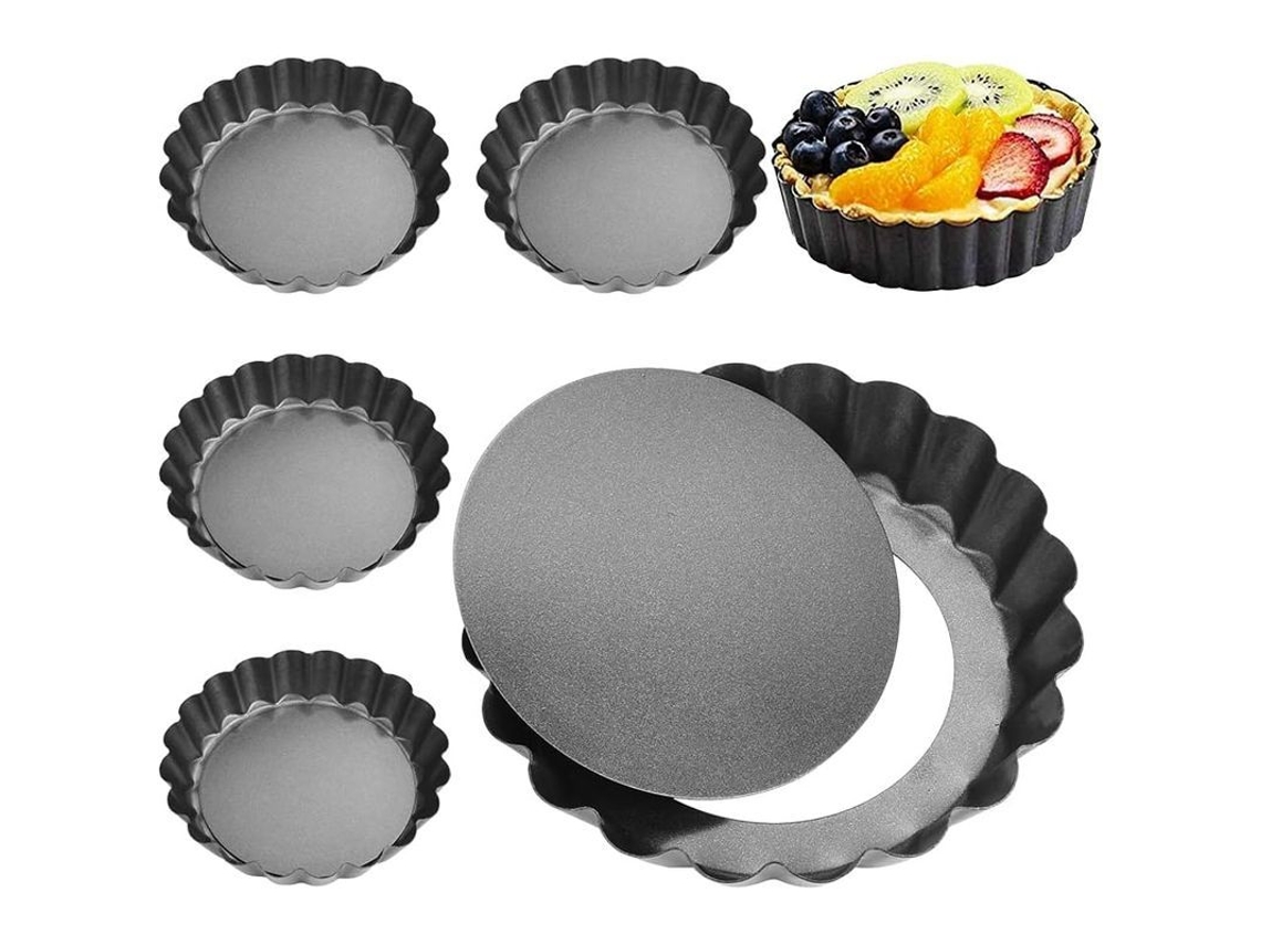 6 Moldes De Quiche 10cm/4" De Acero Carbono Antiadherente Con Fondo Desmontable Para Tartaletas Y Postres