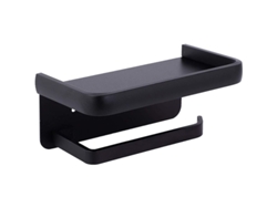 Soporte De Aluminio Para Papel Higiénico Con Estante De Almacenamiento, Montaje En Pared, Color Negro.