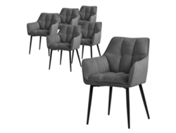 Juego de 6 Sillas de comedor de rizo, gris oscuro, con asiento grueso tapizado y patas de metal ML-DESIGN