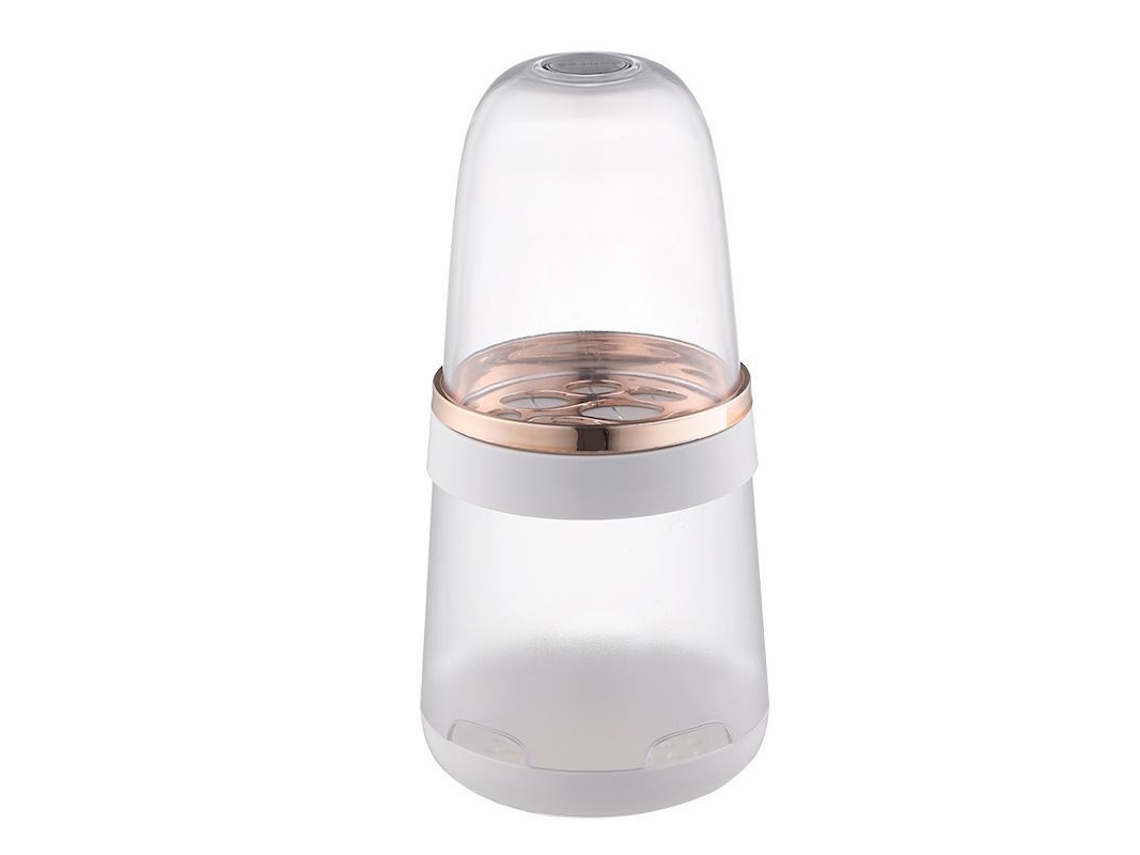 Soporte para brochas de maquillaje 3 en 1 con tapa transparente, resistente al agua y al polvo, plegable, 2 compartimentos, blanco.