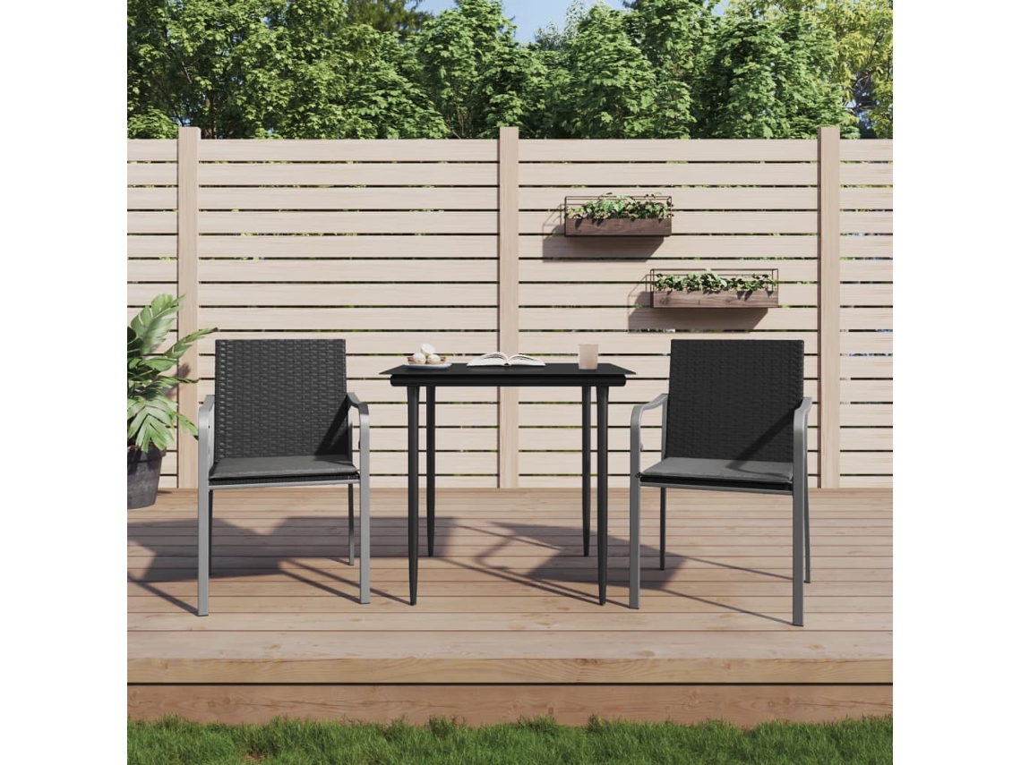 Sillas de jardín con cojines (2 unidades, 56 x 59 x 84 cm), mimbre sintético negro, DKD Home Decor