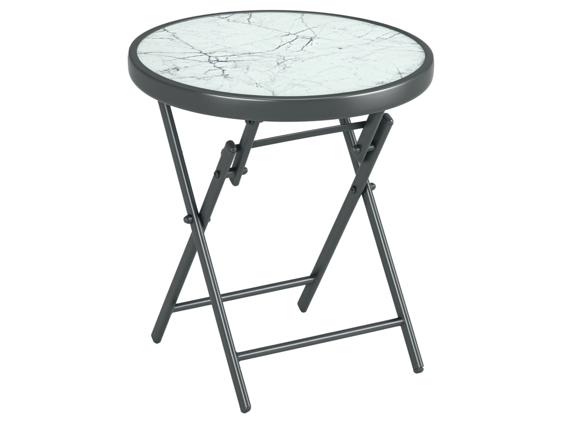 Mesa auxiliar plegable para exteriores, cristal templado, 45x45 cm, blanca.