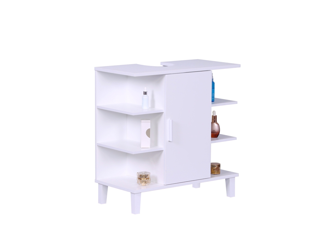 Relaxdays Armário Debaixo Da Pia Com Porta E 6 Prateleiras, A X L X P: 65 X 64 X 31 Cm, Mdf, Armário De Banheiro, Branco