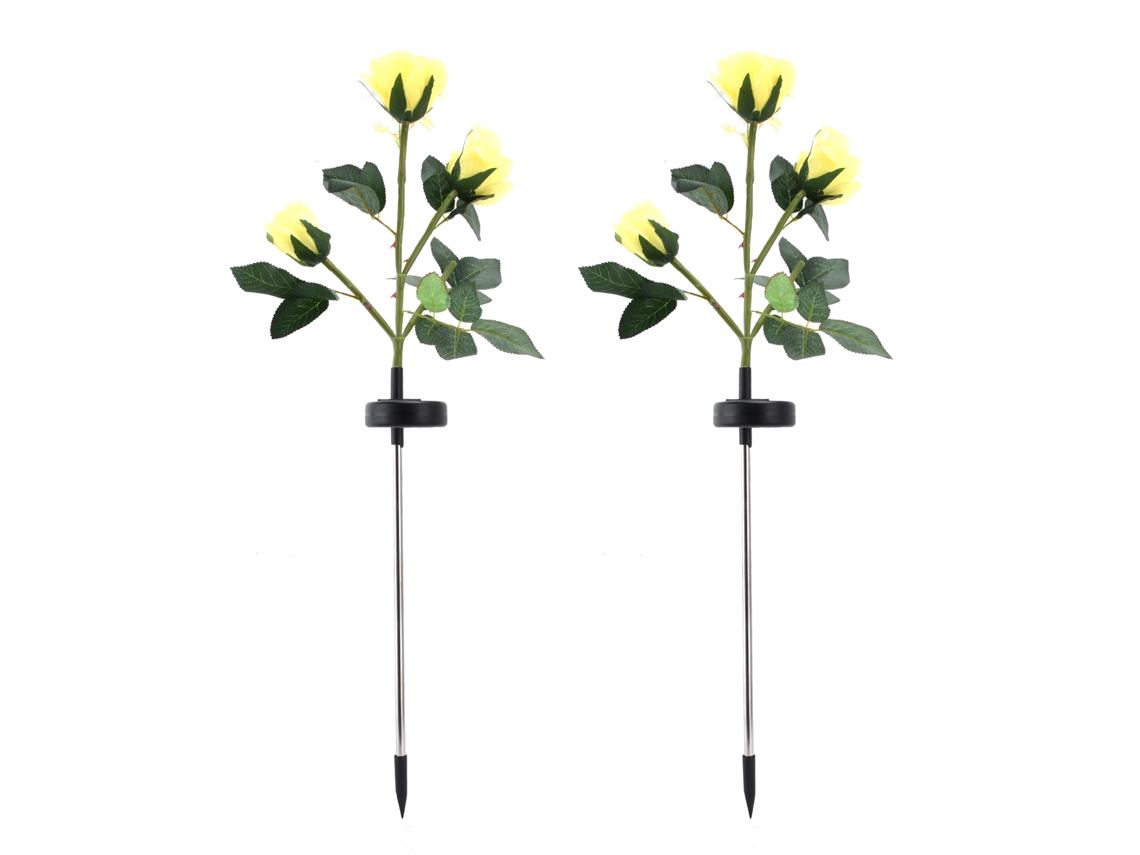 2026-2pcs Luces De Rosa Artificiales Led Solares Impermeables Lámpara De Jardin Para Paisaje Exterior Amarillo