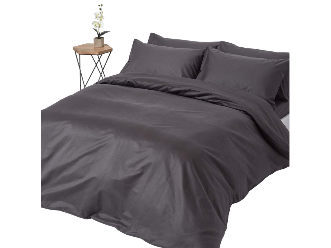 Homescapes Dark Charcoal Grey European Size Egyptian Cotton Duvet Cover Set 1000 Tc, 240 X 220 Cm