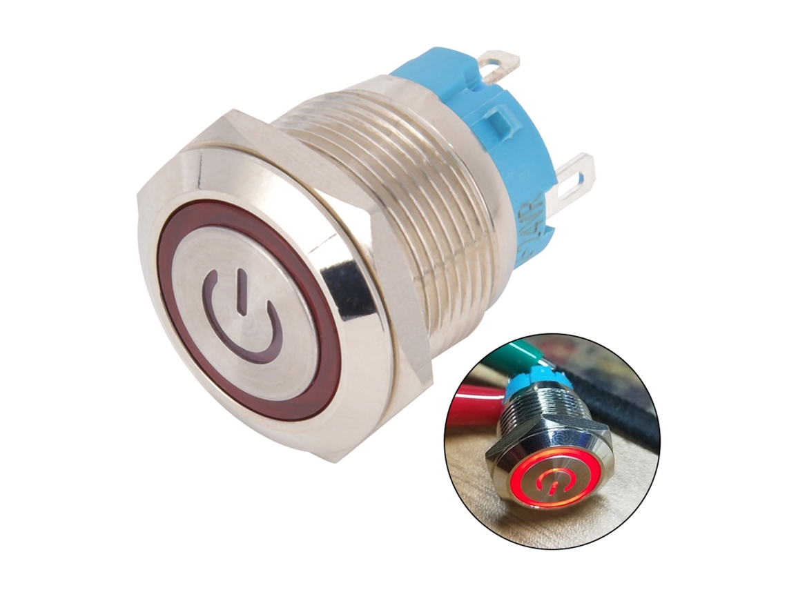 Botón interruptor iluminado rojo IP65 12 24 V CC