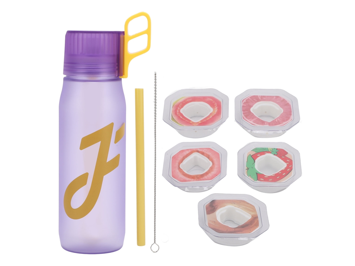 Taza De Agua Con Aroma 650ml 5 Cápsulas De Sabor Fragancia De Frutas Botella Con Pajita Para Gimnasio Hogar Oficina Viajes Morado