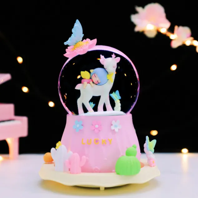 (estilo 38) Caja De Música Con Bola De Cristal Y Luz. Regalo Para El Día De San Valentín.