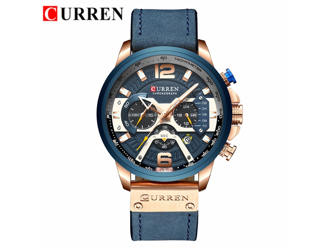 Reloj moderno para hombre, resistente al agua (oro rosa y azul), con seis manecillas, multifuncional y esfera grande.