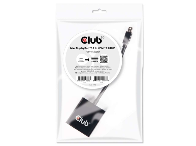 Adaptador HDMI CLUB3D Mini DisplayPort 1.2 a HDMI 2.0 UHD Adaptador HDMI Ativo