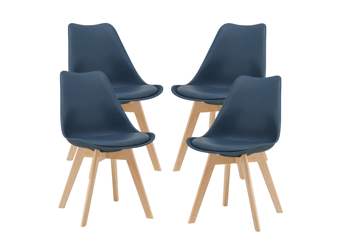 Juego de 4 sillas de comedor Fläten [EN.CASA] estilo escandinavo 82x49x54cm cuero sintético - Azul