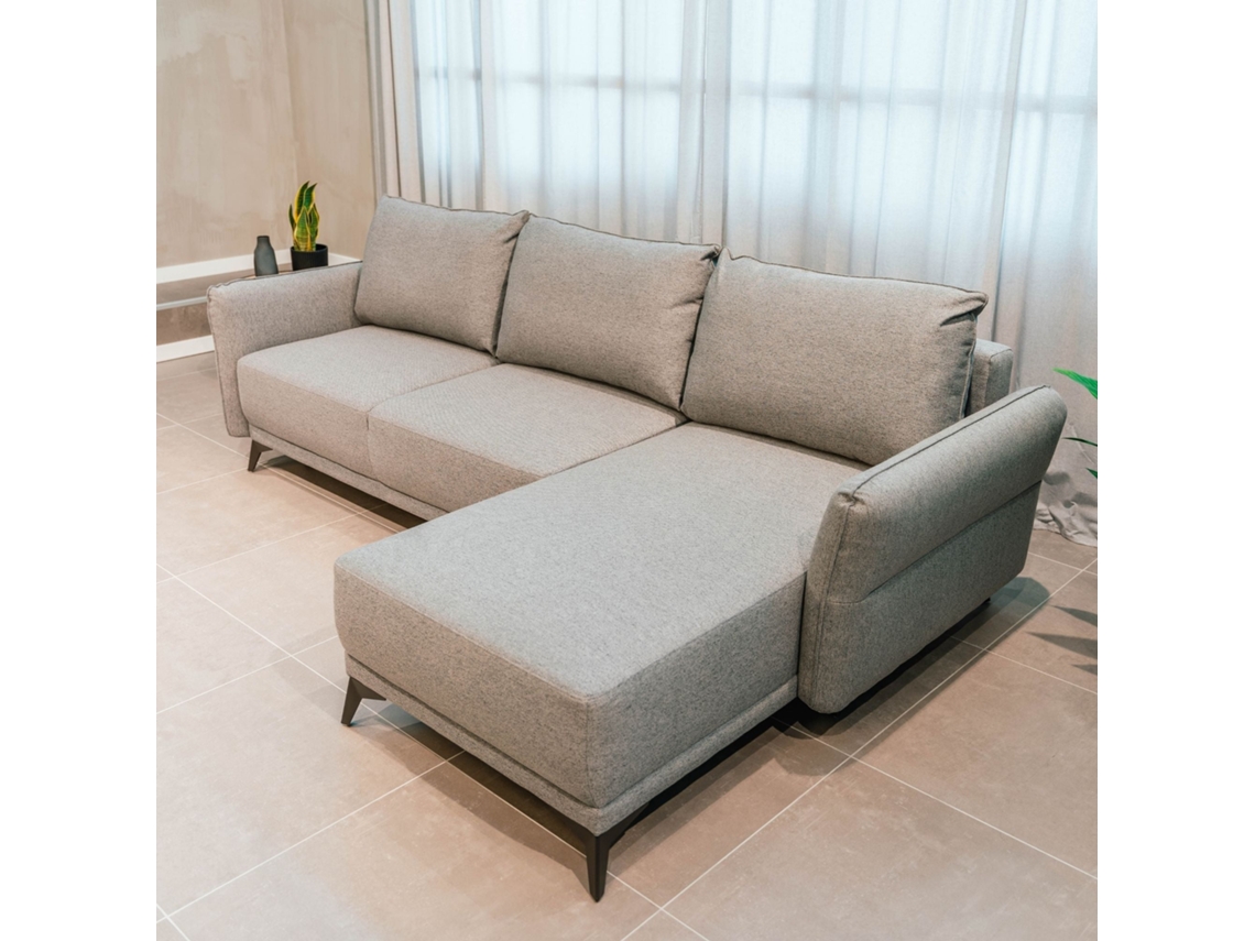 Sofá Cama 3 Plazas BUDWING Toby Gris Tormenta + Chaise Longue (260,5 x 156 x 92 cm - Reversible Lado Derecho/Izquierdo)