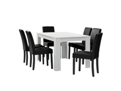 Mesa de comedor + 6 sillas Forssa MDF y polipiel 140x90x77cm - Blanco + Negro [EN.CASA]