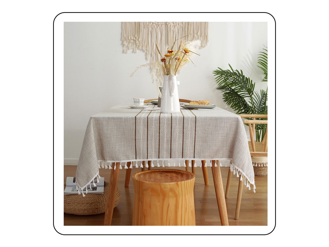 Mantel rectangular, construcción duradera, tela de algodón y lino con patrón bordado para cocina, comedor, fiesta, 6-8 plazas, lavable con Bo