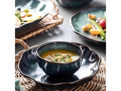 Bol grande de cerámica verde esmaltada, bol hondo para fideos ramen, sopa caliente y cereales.