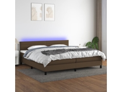 Cama Box Spring Colchón Luces Led Tela Marrón Oscuro 200x200 Cm