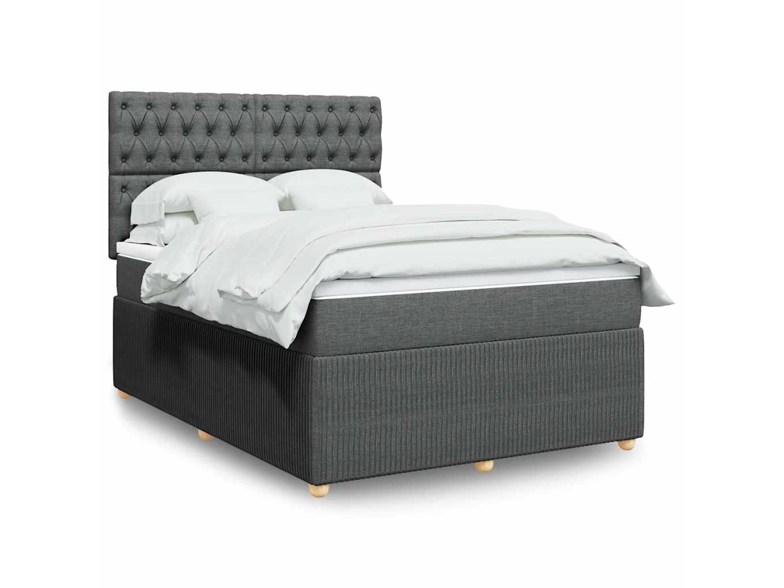 Cama Box Spring Con Colchón Tela Gris Oscuro 160x200 Cm