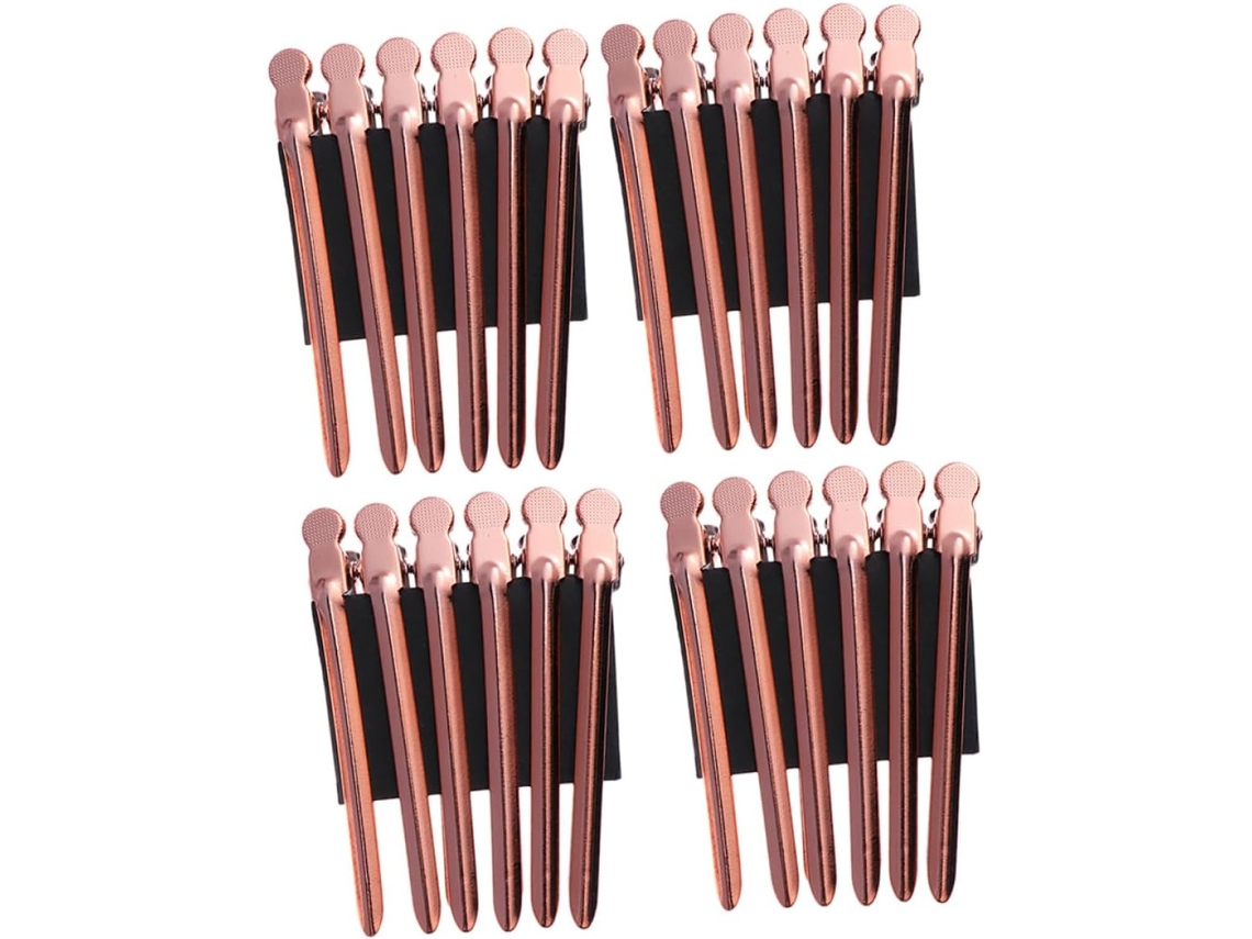 24 Pinzas Para El Cabello De Acero Inoxidable Dorado Para Salones De Belleza
