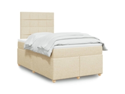Cama Box Spring Con Colchón Tela Color Crema 120x200 Cm