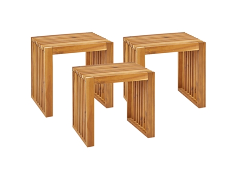 Conjunto de 3 taburetes de jardín de madera clara BELIANI Bellano