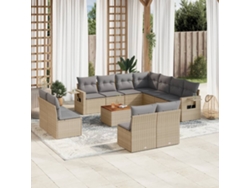 Conjunto de sofá de jardín de 12 piezas con cojines en mimbre beige mixto DKD Home Decor